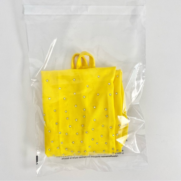 Yellow Long Gloves Fingerless Rhinestones Over Elbow Stretch Carnival Cosplay - Picture 5 of 5